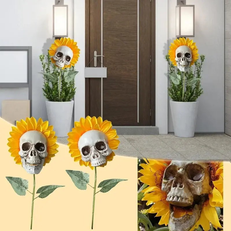 Halloween Decor Skull Sunflower Outdoor Sunflower Decorative Stake tag1