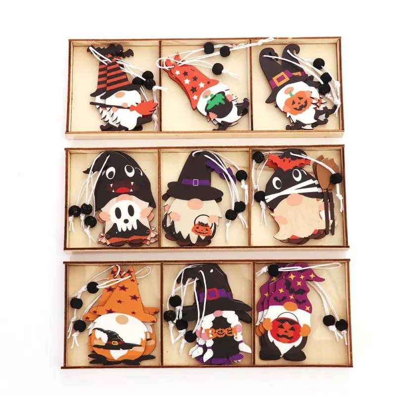 Halloween Decoration Cartoon Gnome Wooden Pendant tag1