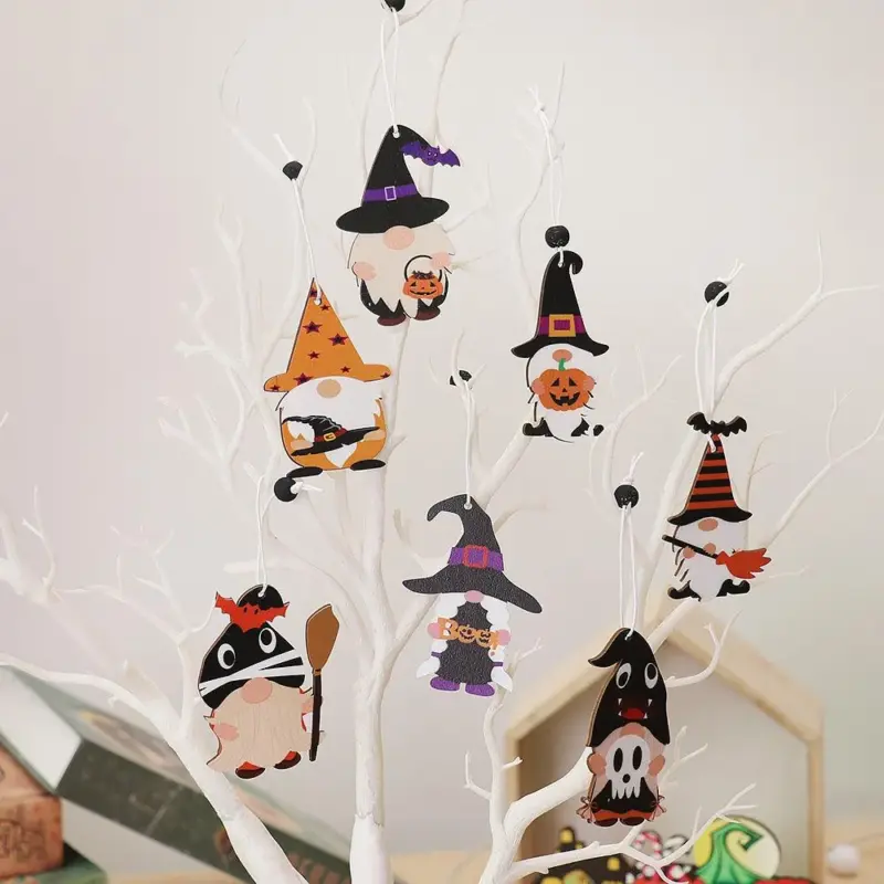 Halloween Decoration Cartoon Gnome Wooden Pendant tag1