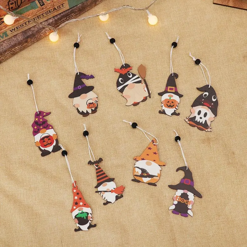 Halloween Decoration Cartoon Gnome Wooden Pendant tag1