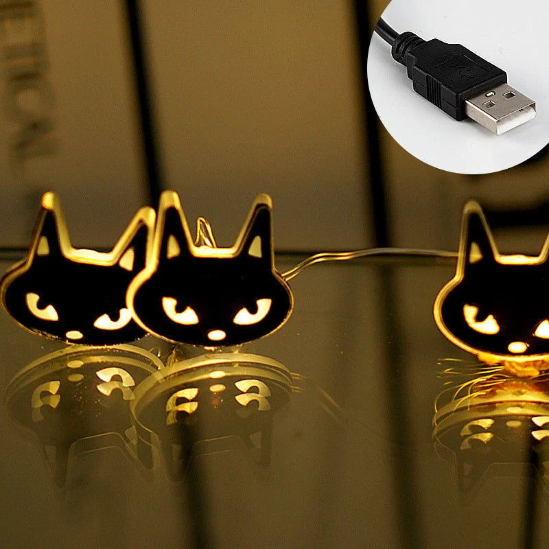 Halloween Decoration LED Black Cat Shape Lighting Chain Decoration -  - #tag1#
