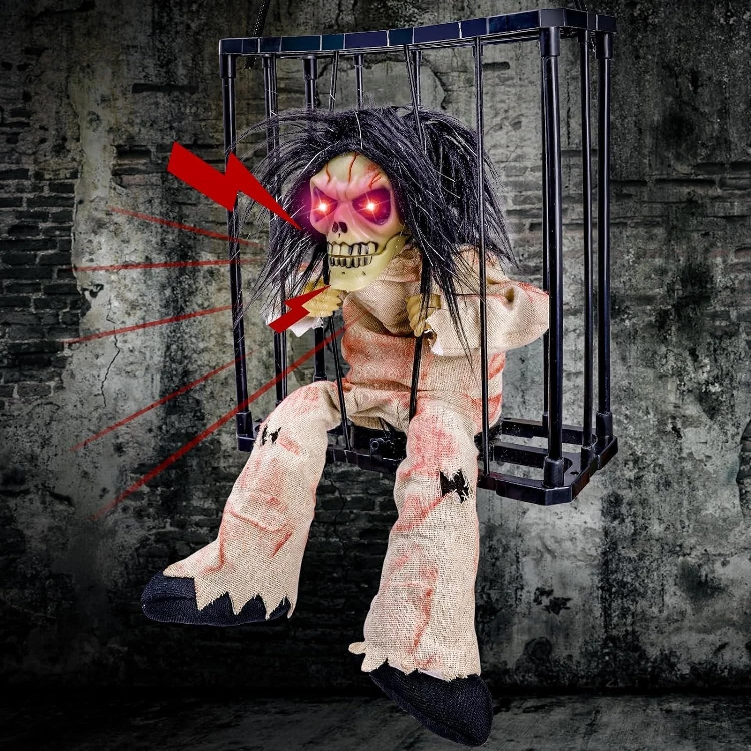 Halloween Decoration Prisoner Ghost In Cage - Hangable Talking Ghost -  - #tag1#