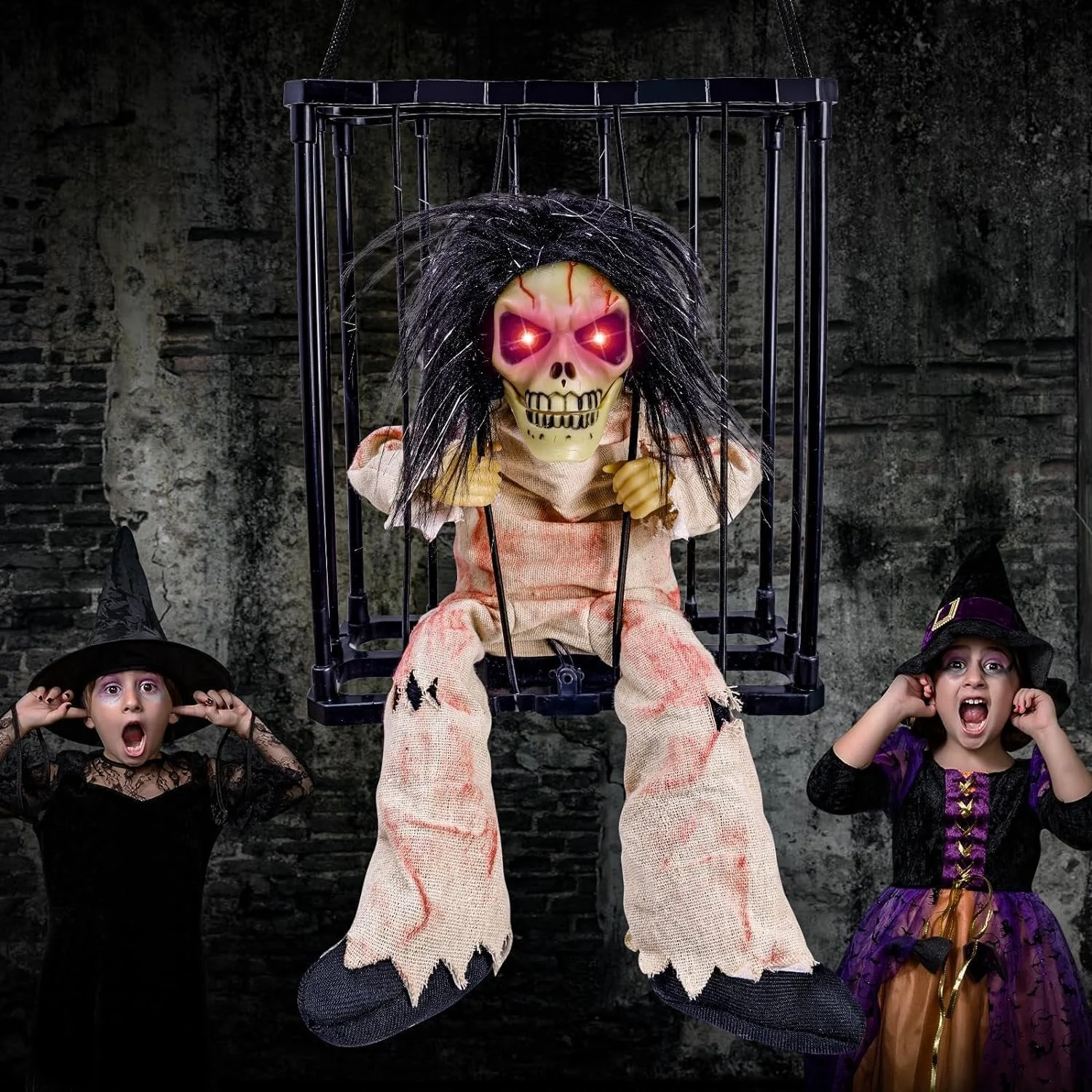 Halloween Decoration Prisoner Ghost In Cage - Hangable Talking Ghost -  - #tag1#