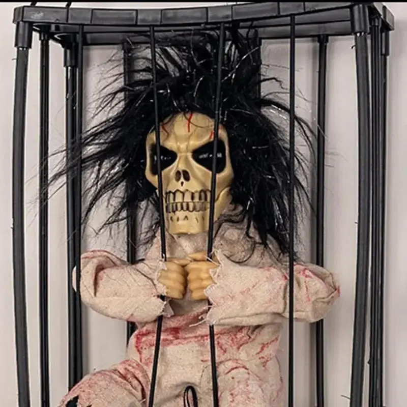 Halloween Decoration Prisoner Ghost In Cage Hangable Talking Ghost tag1