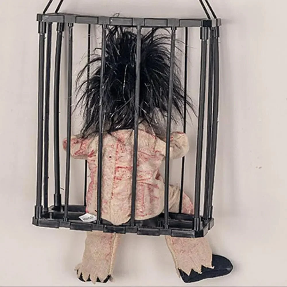 Halloween Decoration Prisoner Ghost In Cage - Hangable Talking Ghost -  - #tag1#