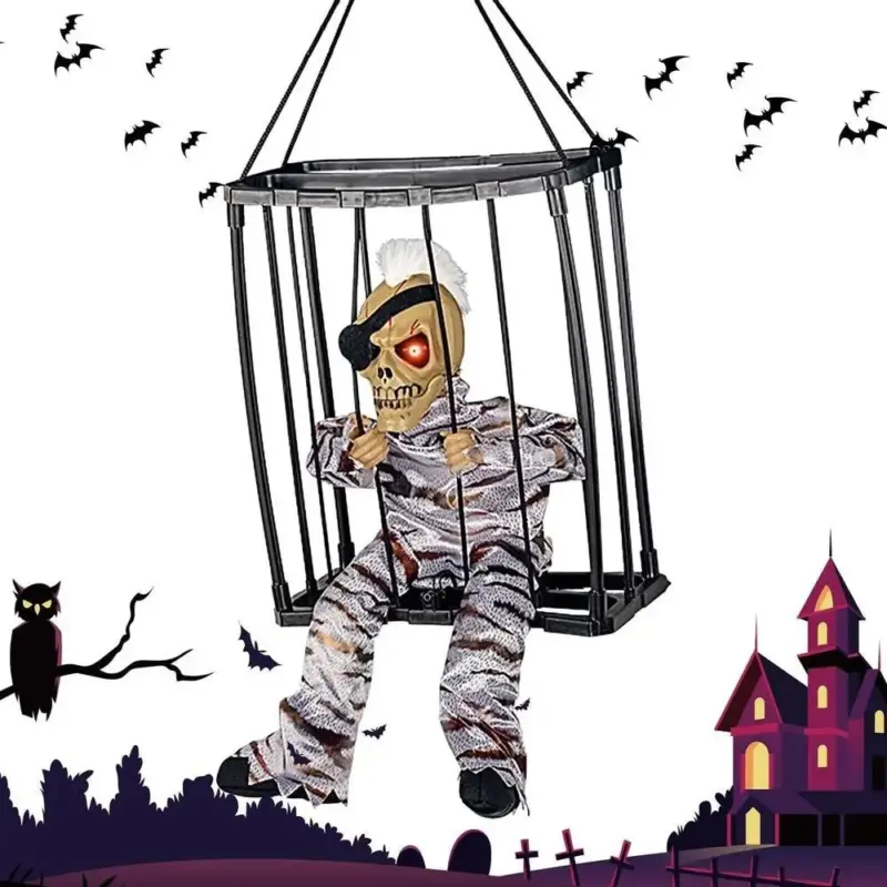 Halloween Decoration Prisoner Ghost In Cage Hangable Talking Ghost tag1