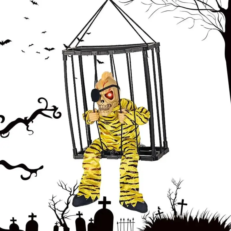Halloween Decoration Prisoner Ghost In Cage Hangable Talking Ghost tag1