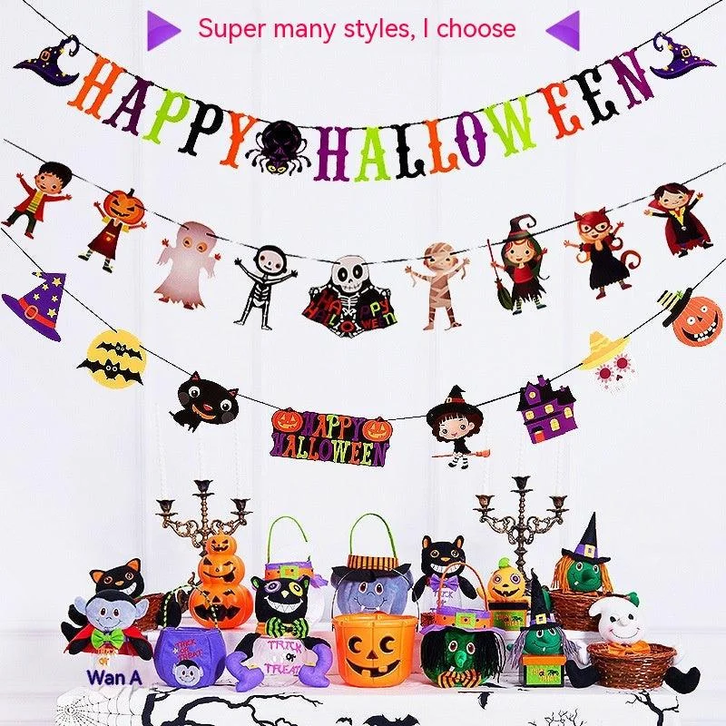 Halloween Decorations Props Hanging Flag Latte Art Dress Up Bar Kindergarten Classroom Scene Layout Pendant Hanging Ornament -  - #tag1#