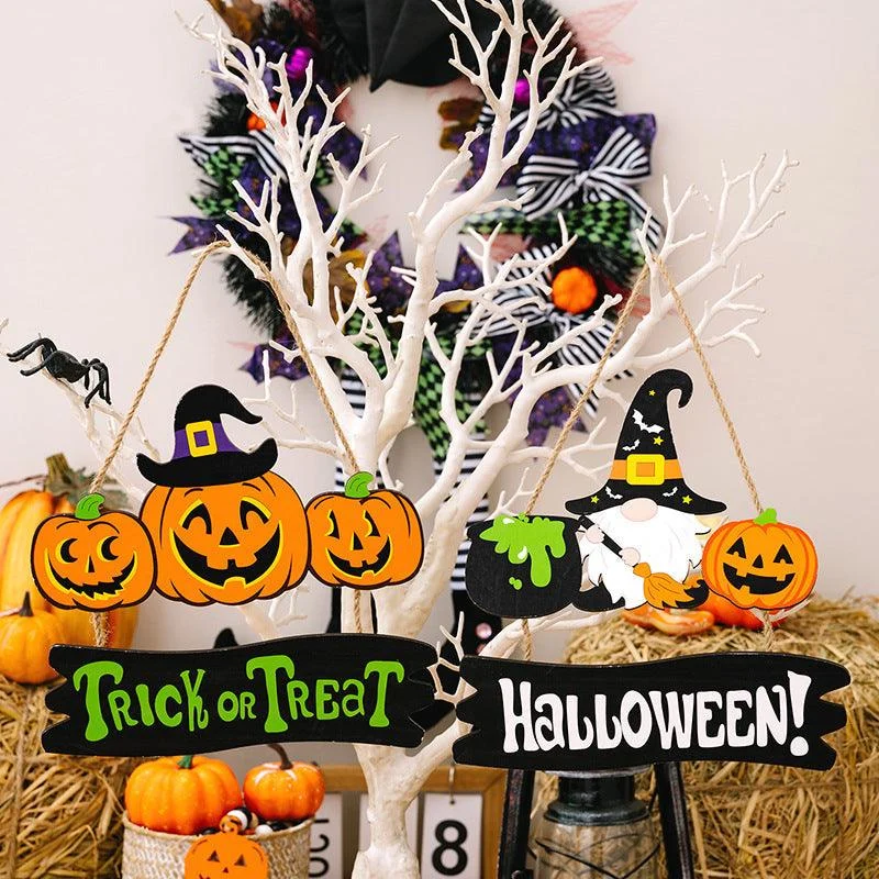 Halloween Decorations Pumpkin Wooden Pendant -  - #tag1#