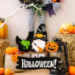 Halloween Decorations Pumpkin Wooden Pendant tag1