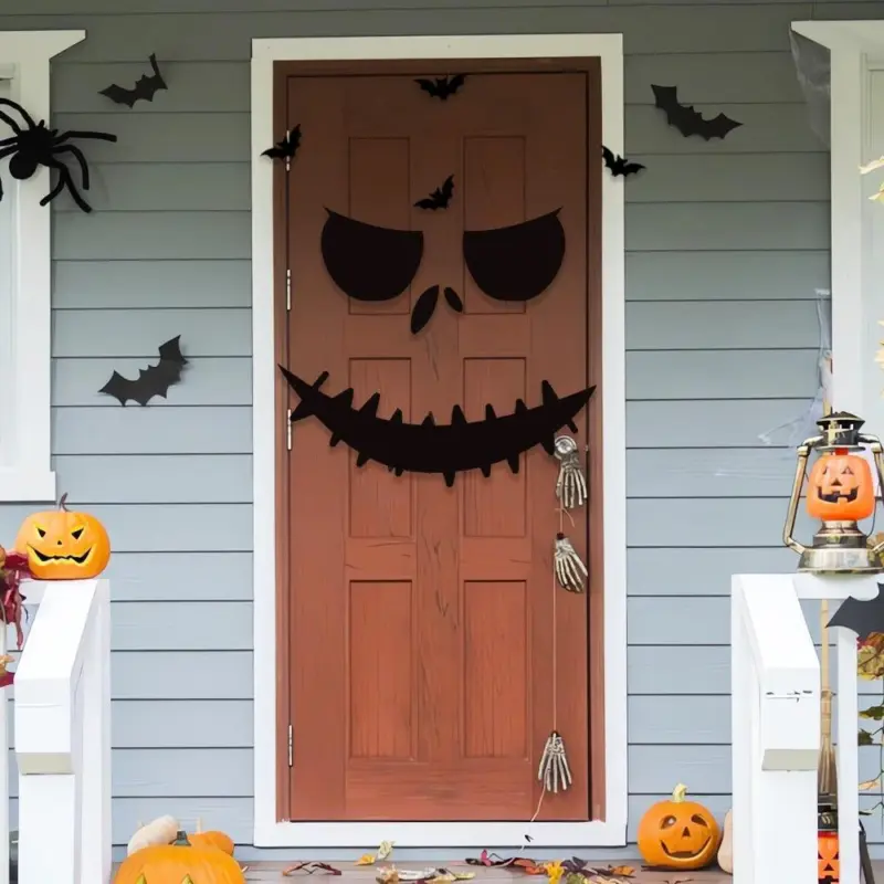 Halloween Decorations Skull Hand Pumpkin Door Sticker Felt Cloth tag1