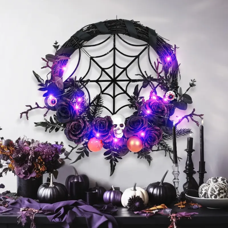 Halloween Decorations Spider Skull Vine Ring Artificial Flower Party Layout Props Pendant tag1