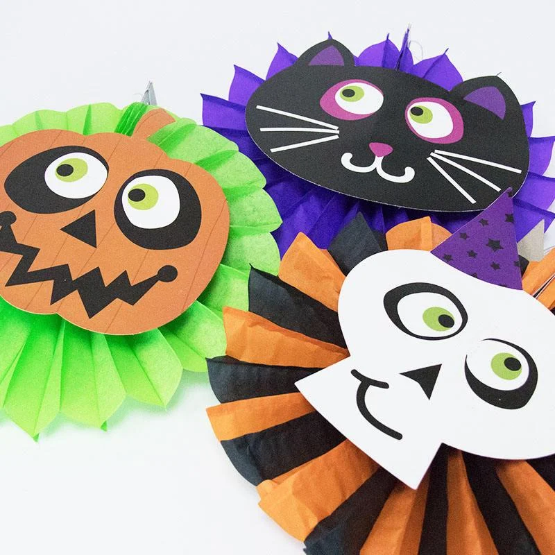 Halloween Decorative Cartoon Skull Pumpkin Colorful Paper Fan Set -  - #tag1#