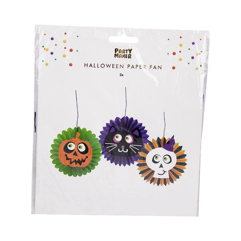Halloween Decorative Cartoon Skull Pumpkin Colorful Paper Fan Set -  - #tag1#