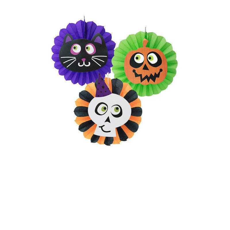 Halloween Decorative Cartoon Skull Pumpkin Colorful Paper Fan Set -  - #tag1#