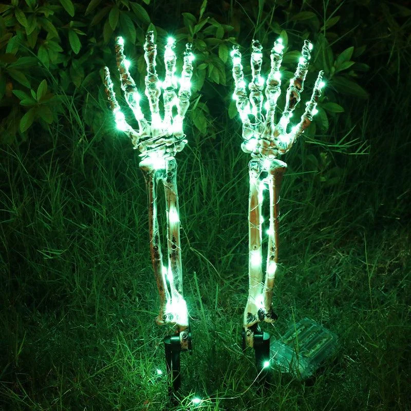 Halloween Decorative Skeleton Hand Halloween Garden Decoration Props LED Light-emitting Ghost Hand Skull Hand Plug Light -  - #tag1#