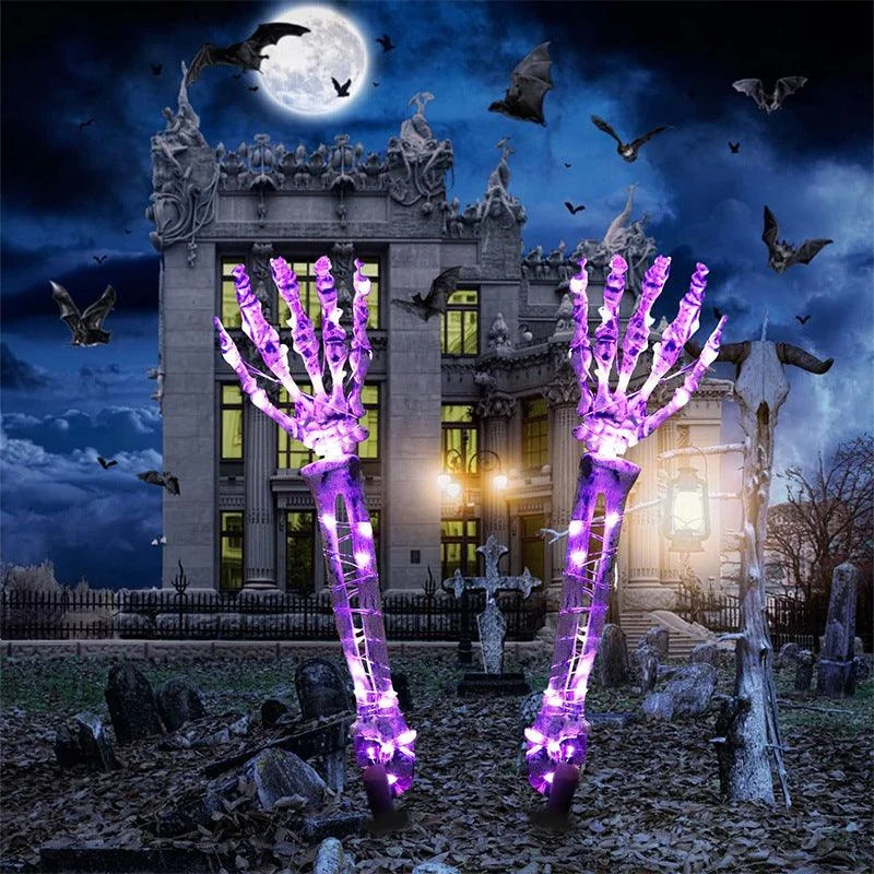 Halloween Decorative Skeleton Hand Halloween Garden Decoration Props LED Light-emitting Ghost Hand Skull Hand Plug Light -  - #tag1#