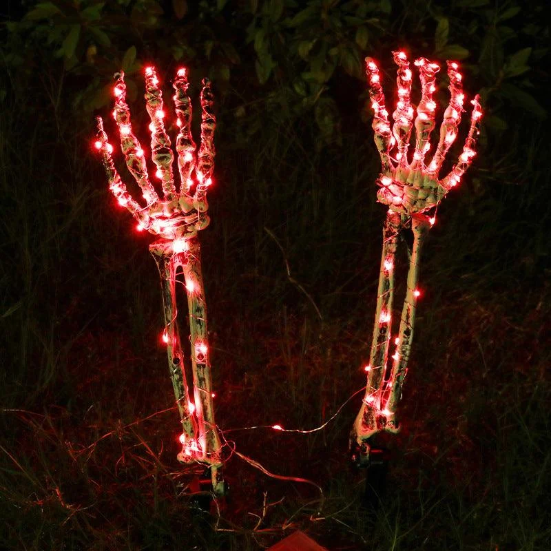 Halloween Decorative Skeleton Hand Halloween Garden Decoration Props LED Light-emitting Ghost Hand Skull Hand Plug Light -  - #tag1#