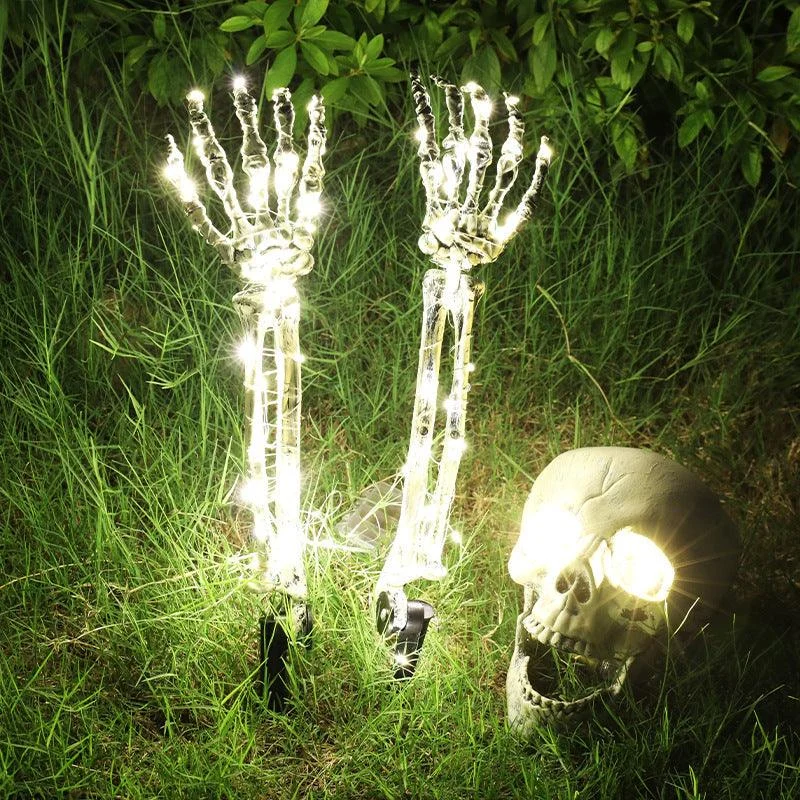 Halloween Decorative Skeleton Hand Halloween Garden Decoration Props LED Light-emitting Ghost Hand Skull Hand Plug Light -  - #tag1#