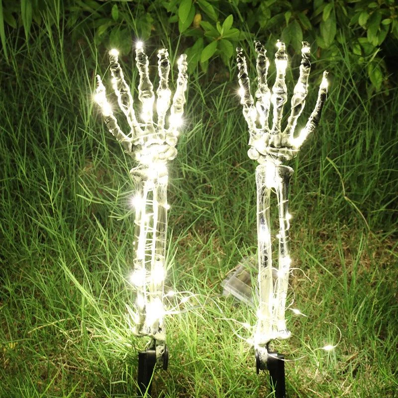 Halloween Decorative Skeleton Hand Halloween Garden Decoration Props LED Light-emitting Ghost Hand Skull Hand Plug Light -  - #tag1#