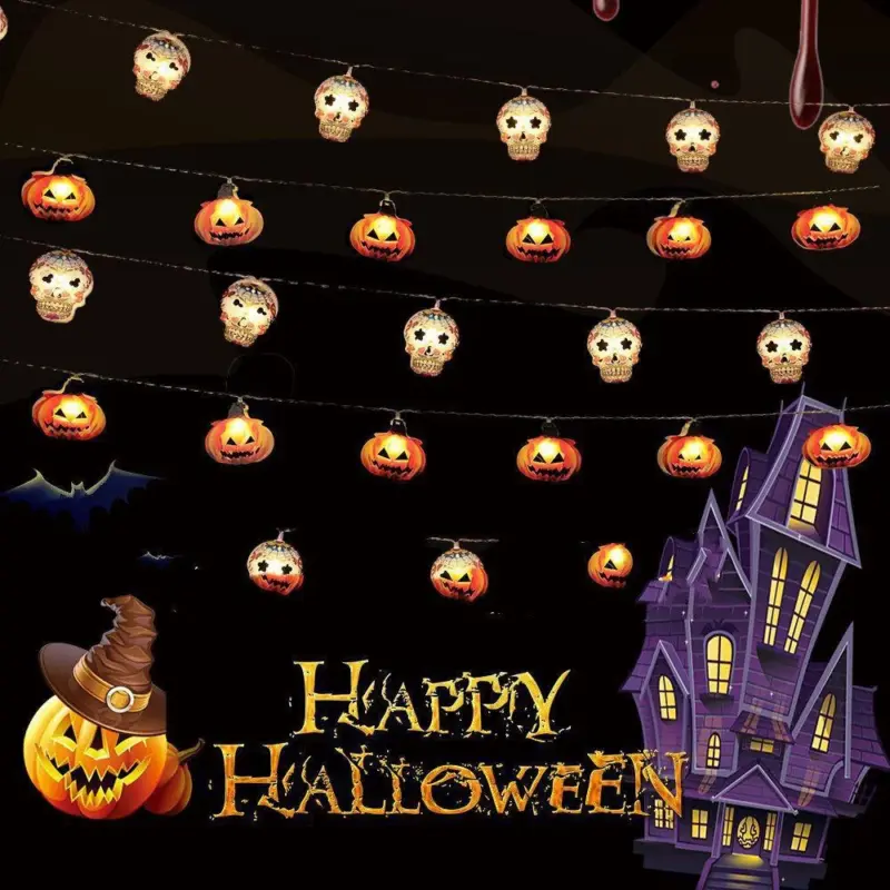 Halloween Decorative String Lights Pumpkin Bat Skull tag1