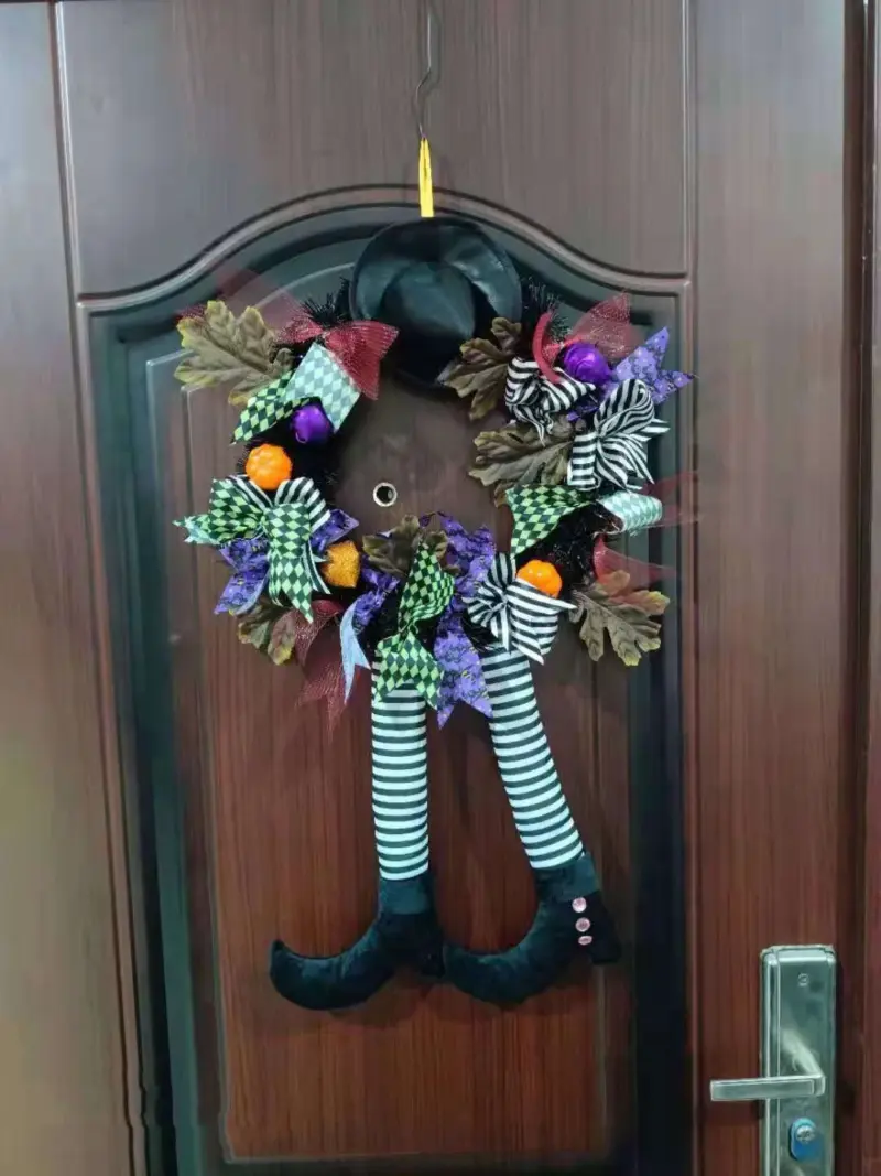 Halloween Door Hanging Wreath Supplies Decoration Halloween Witch Hat Leg Pumpkin Door Wreath Halloween For Home Party Supplies tag1