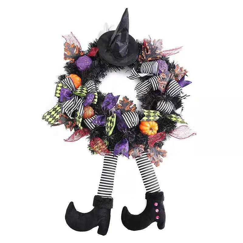 Halloween Door Hanging Wreath Supplies Decoration Halloween Witch Hat Leg Pumpkin Door Wreath Halloween For Home Party Supplies -  - #tag1#