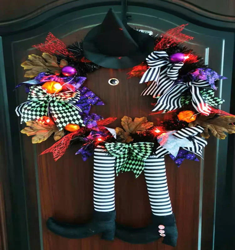 Halloween Door Hanging Wreath Supplies Decoration Halloween Witch Hat Leg Pumpkin Door Wreath Halloween For Home Party Supplies -  - #tag1#