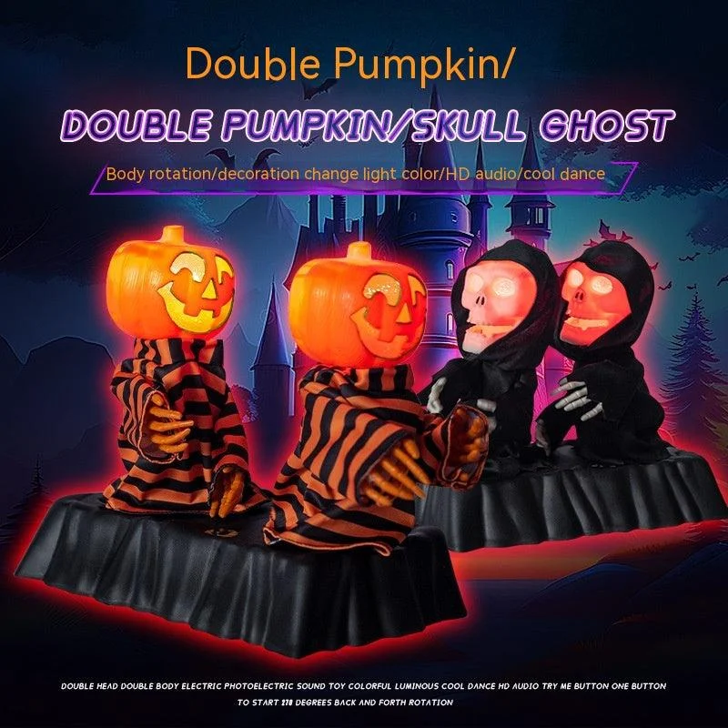Halloween Electric Double Group Pumpkin Skull Dancing Toy - - #tag1#
