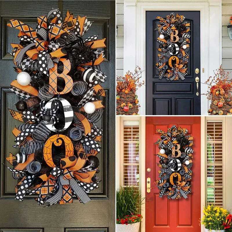 Halloween Front Entrance Scary Pumpkin Alphabet Garland - - #tag1#