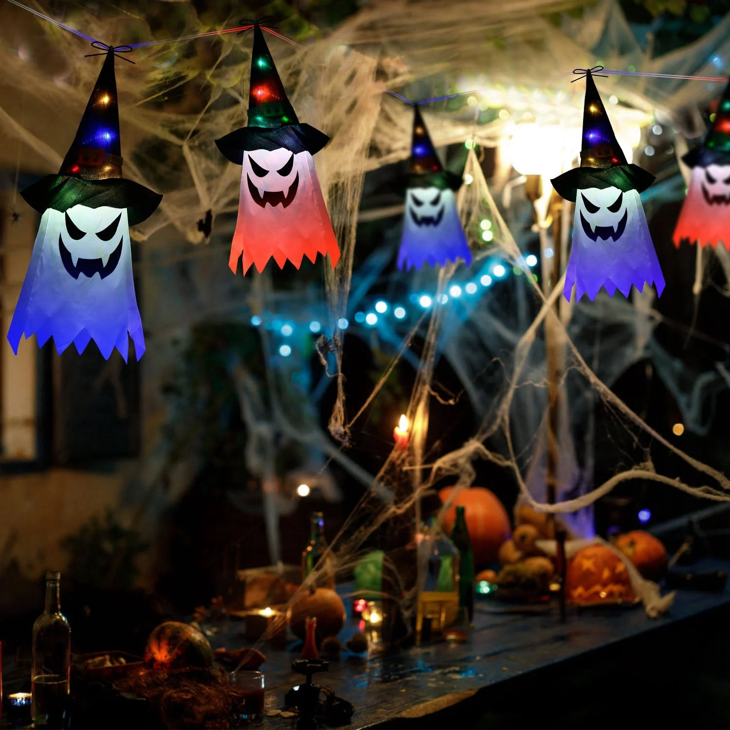 Halloween Ghost Witch Hat Hanging Light Lantern tag1