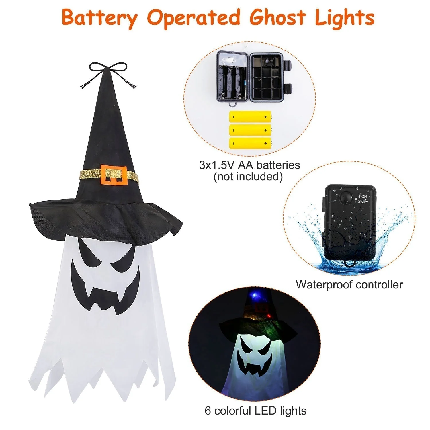 Halloween Ghost Witch Hat Hanging Light Lantern tag1