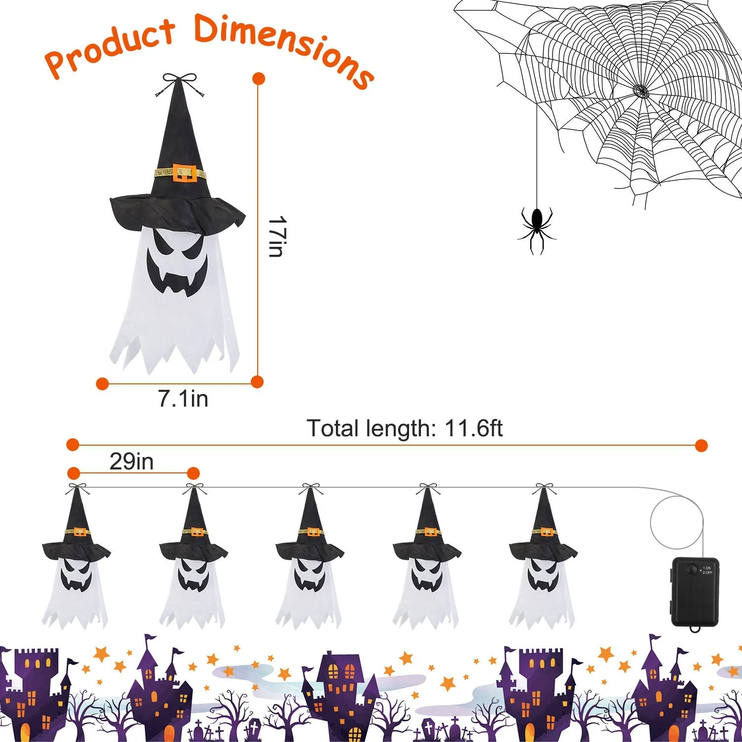 Halloween Ghost Witch Hat Hanging Light Lantern tag1