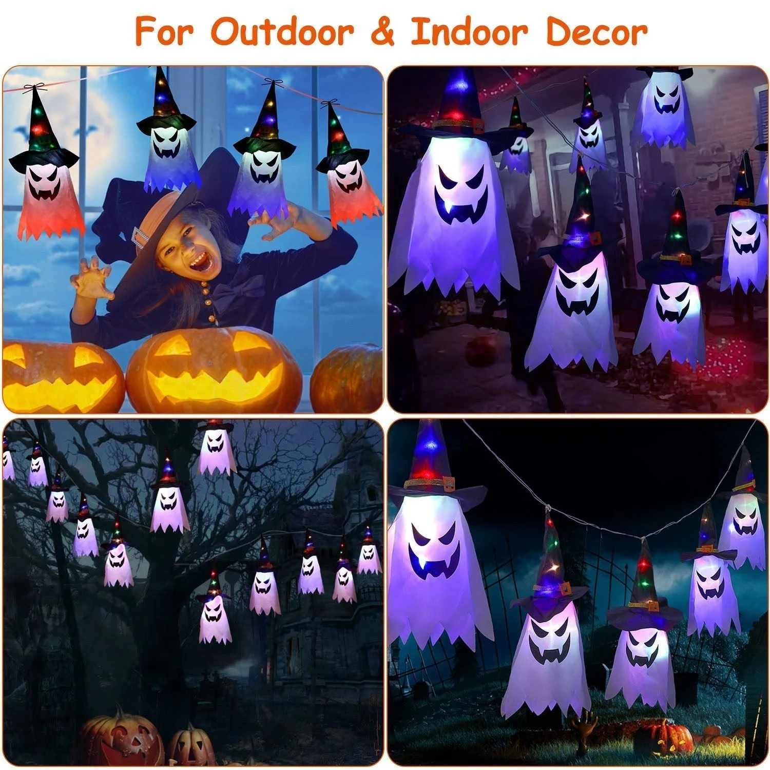 Halloween Ghost Witch Hat Hanging Light Lantern tag1