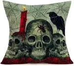 Halloween Gray green Skull Tombstone Pillow tag1