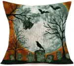 Halloween Gray green Skull Tombstone Pillow tag1