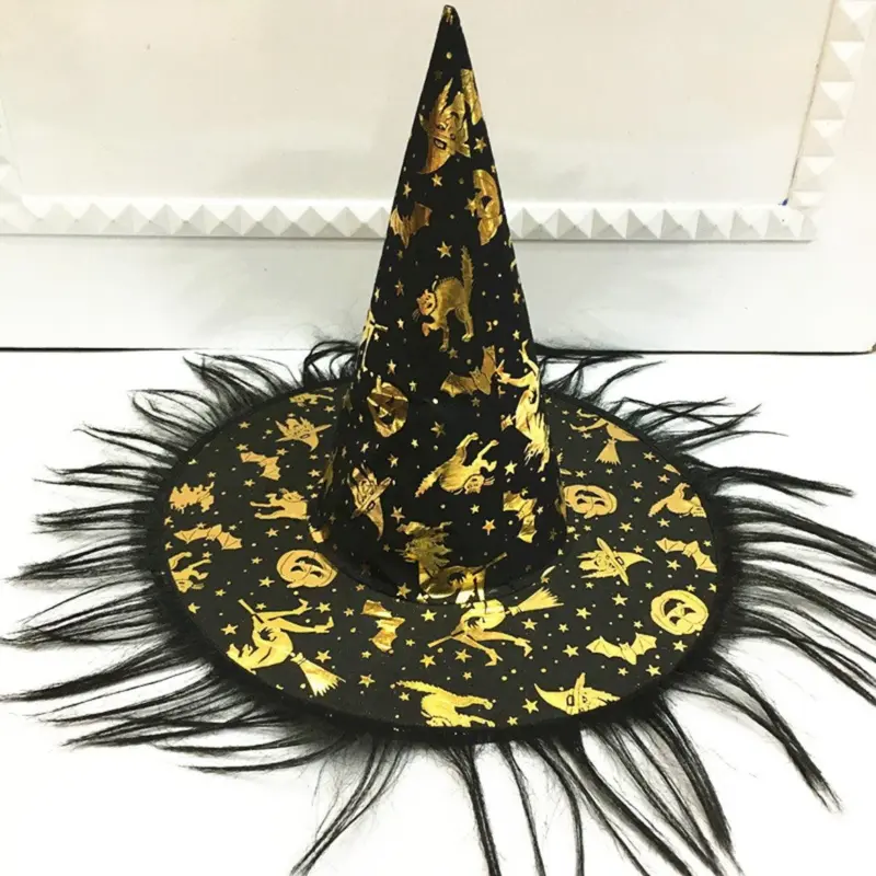 Halloween Hat Masquerade Dress Up Wizard Hat Witch Hair Witch Pumpkin Bronzing Hat tag1