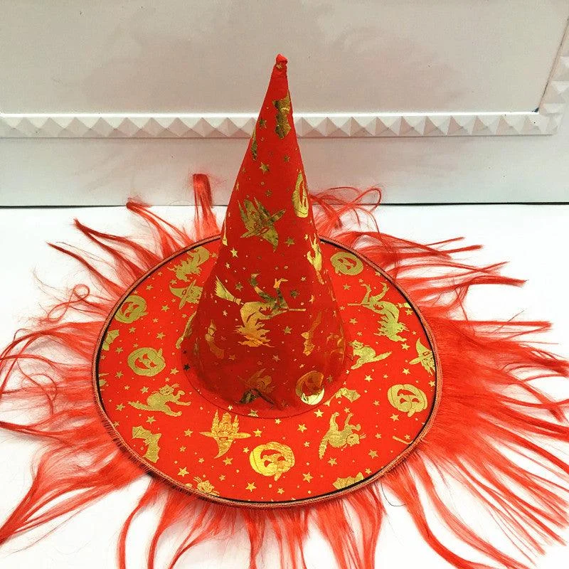 Halloween Hat Masquerade Dress Up Wizard Hat Witch Hair Witch Pumpkin Bronzing Hat -  - #tag1#