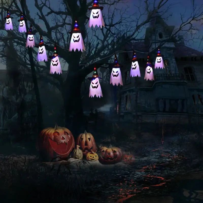Halloween Holiday Decoration Lanterns Cloth Art Ghost Halloween String Lights tag1