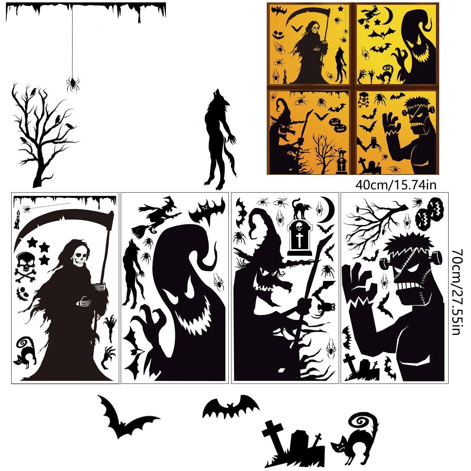 Halloween Horror Black Witch Death Static Window Stickers -  - #tag1#