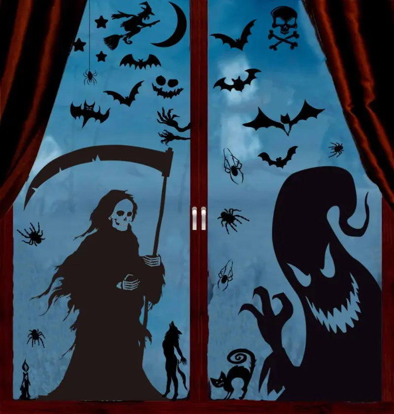 Halloween Horror Black Witch Death Static Window Stickers tag1