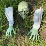 Halloween Horror Skull Head Gloves Three piece Resin Latex Decoration tag1