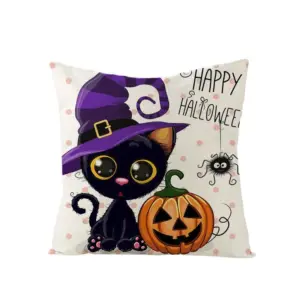 Halloween Kitten Pumpkin Head Pillow Cover