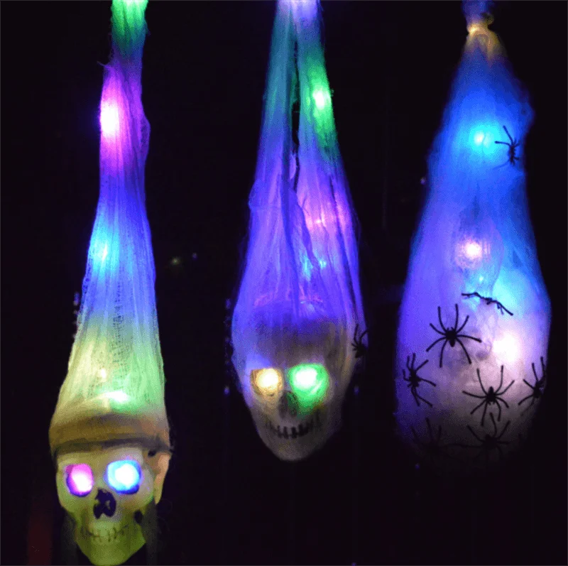 Halloween LED Glowing Ghost Head Spider Gauze Decoration -  - #tag1#