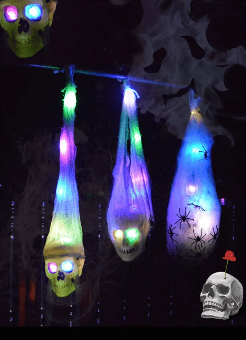 Halloween LED Glowing Ghost Head Spider Gauze Decoration -  - #tag1#
