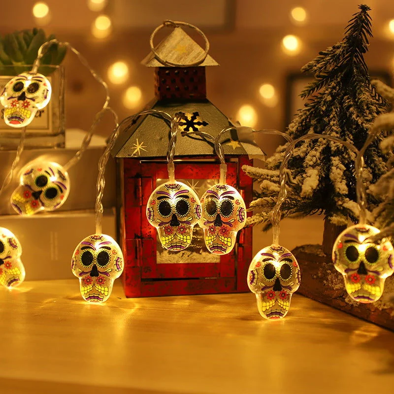 Halloween Led Skull Battery Lighting Chain Bat Tombstone Easter Pumpkin Ornamental Festoon Lamp -  - #tag1#