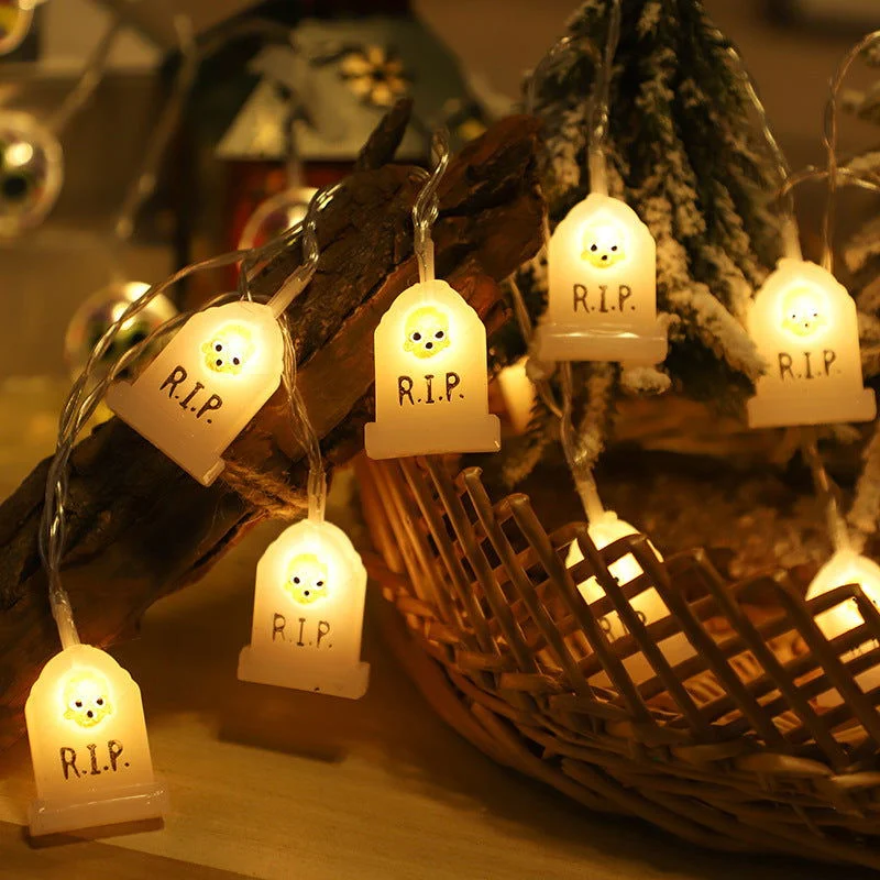 Halloween Led Skull Battery Lighting Chain Bat Tombstone Easter Pumpkin Ornamental Festoon Lamp -  - #tag1#