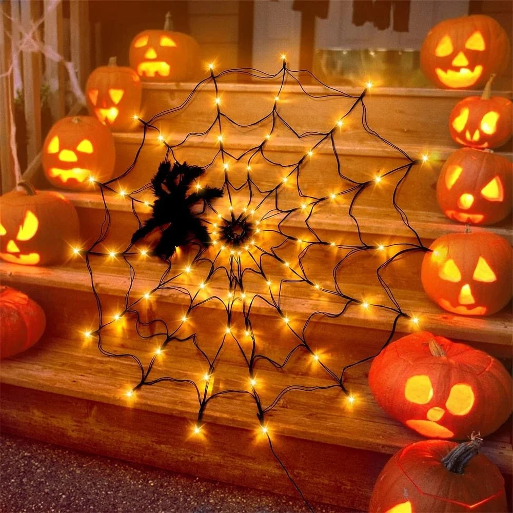 Halloween Lights Spider - Waterproof LED Spiderweb Halloween Party Decoration -  - #tag1#