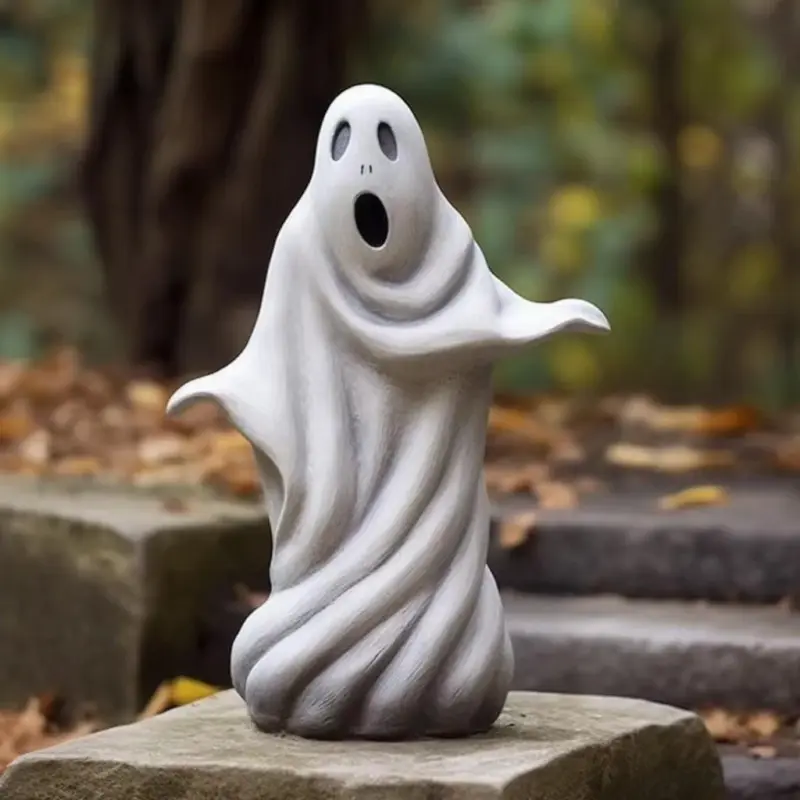 Halloween Outdoor Garden White Ghost Statue Cute Ghost Garden Decoration Resin Crafts tag1