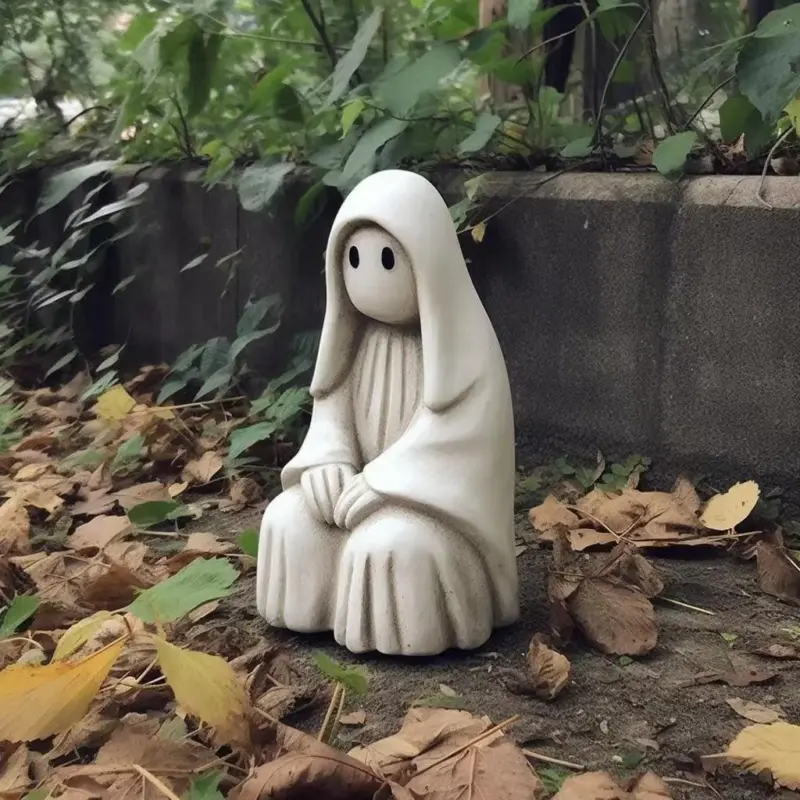 Halloween Outdoor Garden White Ghost Statue Cute Ghost Garden Decoration Resin Crafts tag1